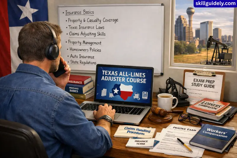 what does the texas all-lines adjuster course cover