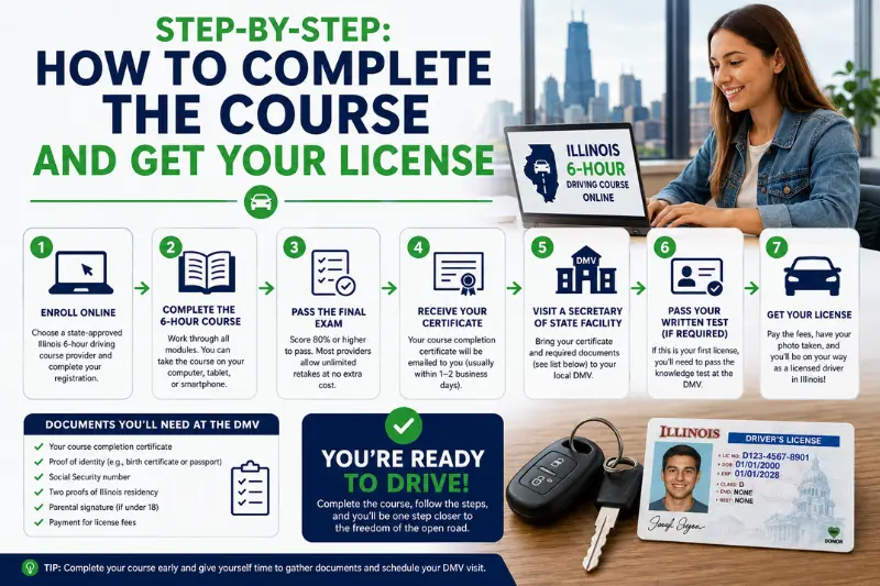 step by step how to complete the course and get your license
