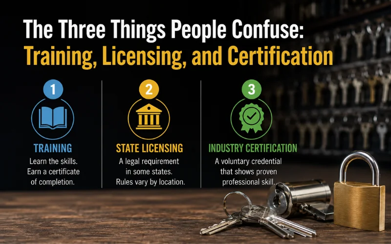 the three things people confuse training, licensing, and certification